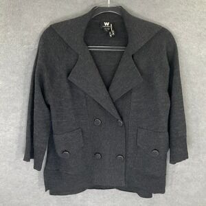 W by Worth Wool Blend‎ Knit Blazer Sz S Jacket Gray Double Breasted Office
